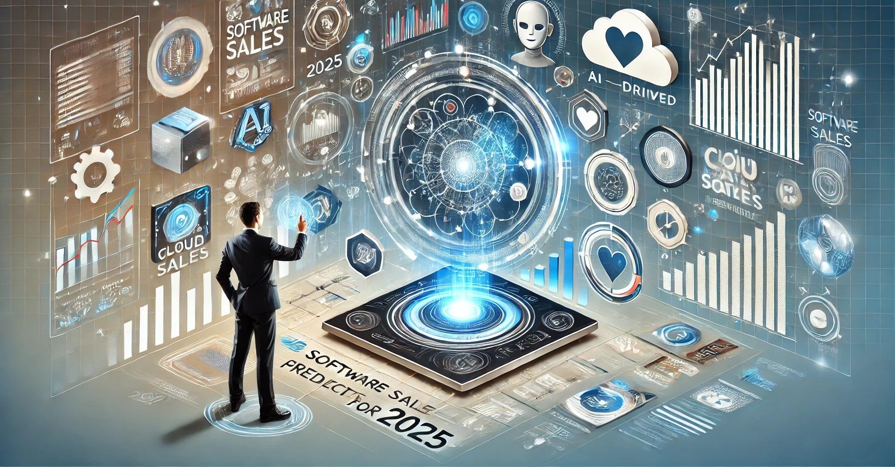 A modern visually striking banner image for software sales