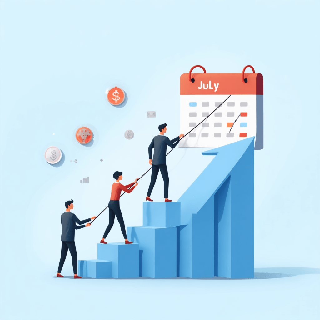 A professional, clean illustration showing a sales team climbing out of a slump